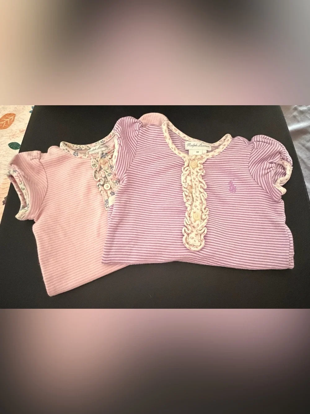 Ralph Lauren baby Pink & purple Striped Ruffle onesies.